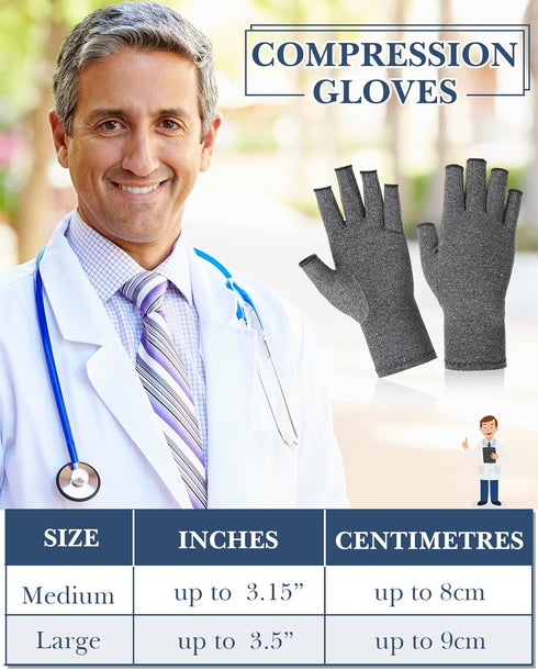 SATINIOR 5 Pairs Arthritis Compression Gloves Fingerless Compression Glove Pain Relief Glove for Arthritis Men Women(Medium)...